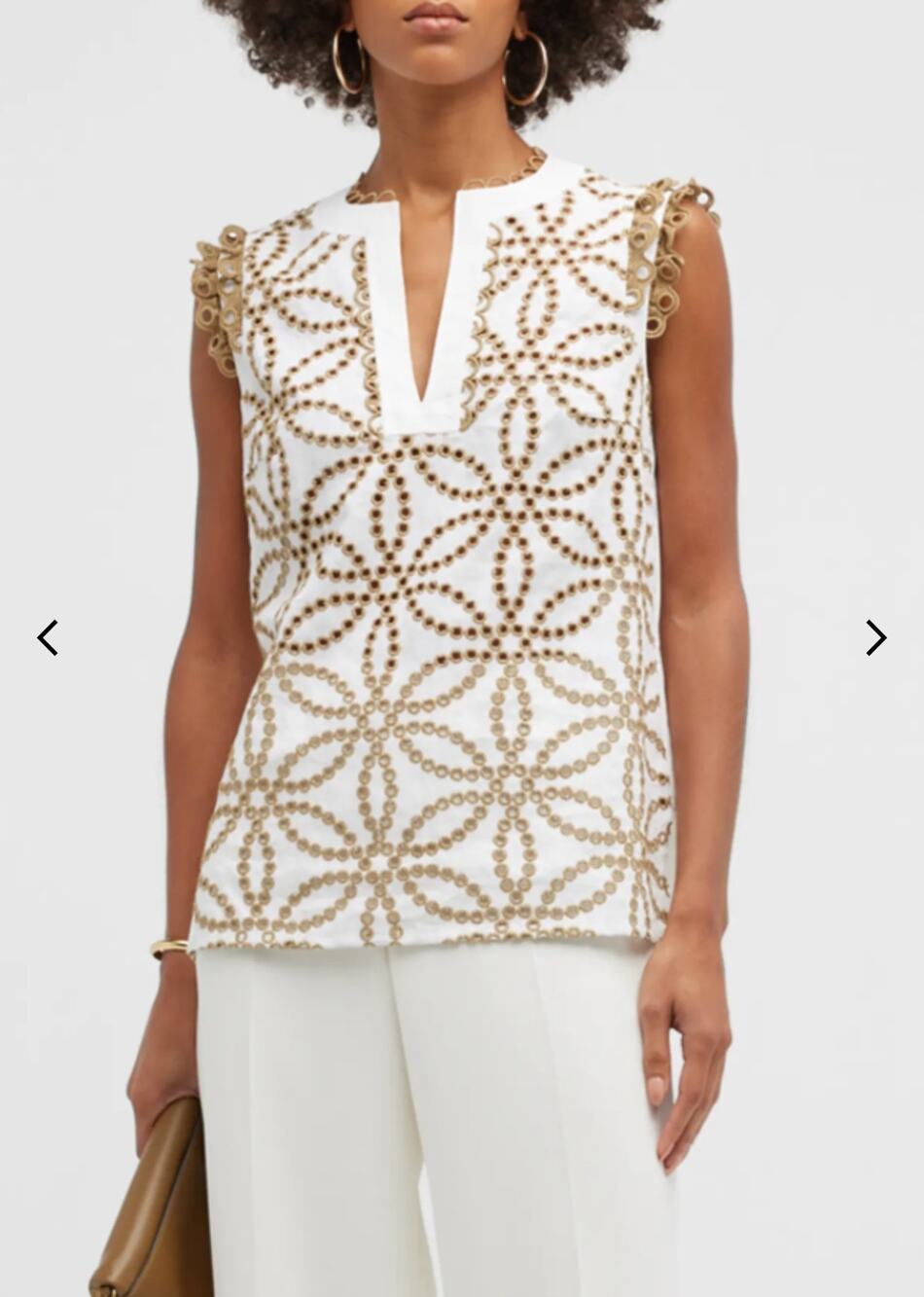 Maison Common Embroidered Linen Eyelet Cream Sleeveless Top Size 40 Beach Yacht